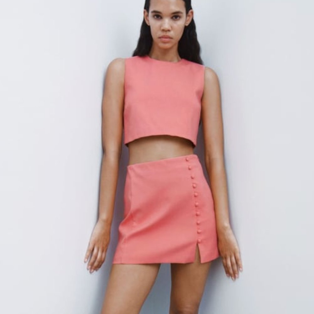 Zara Coral Skirt and Top Set Size Small